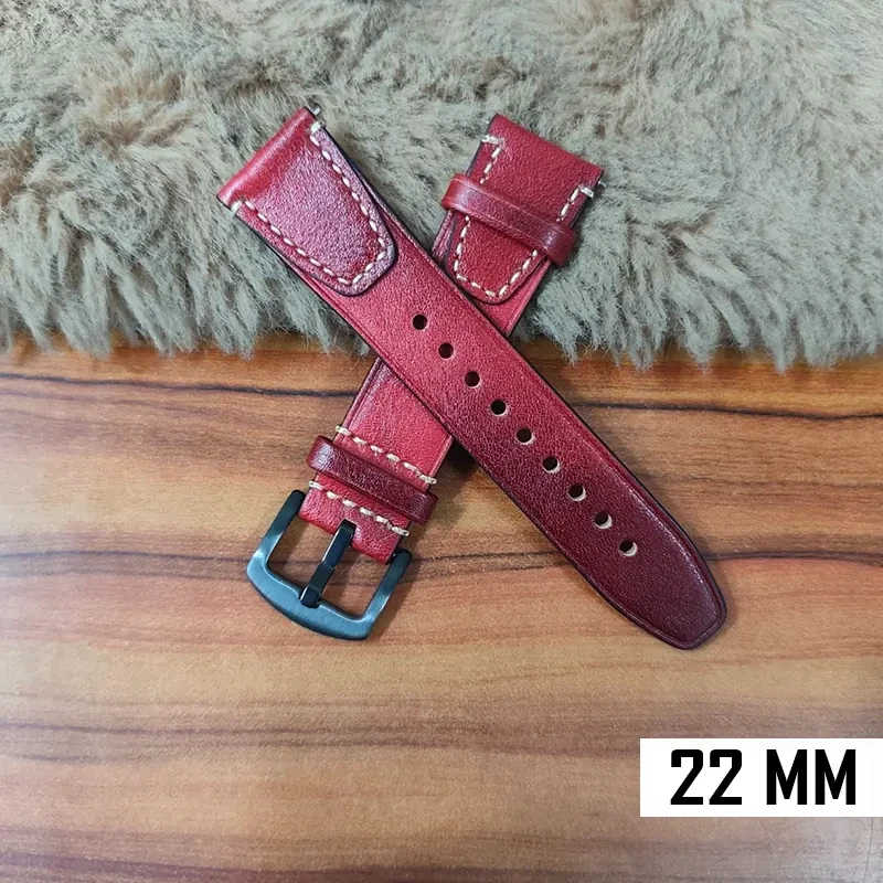 22mm Red Premium Quality Pure Leather Watch Strap